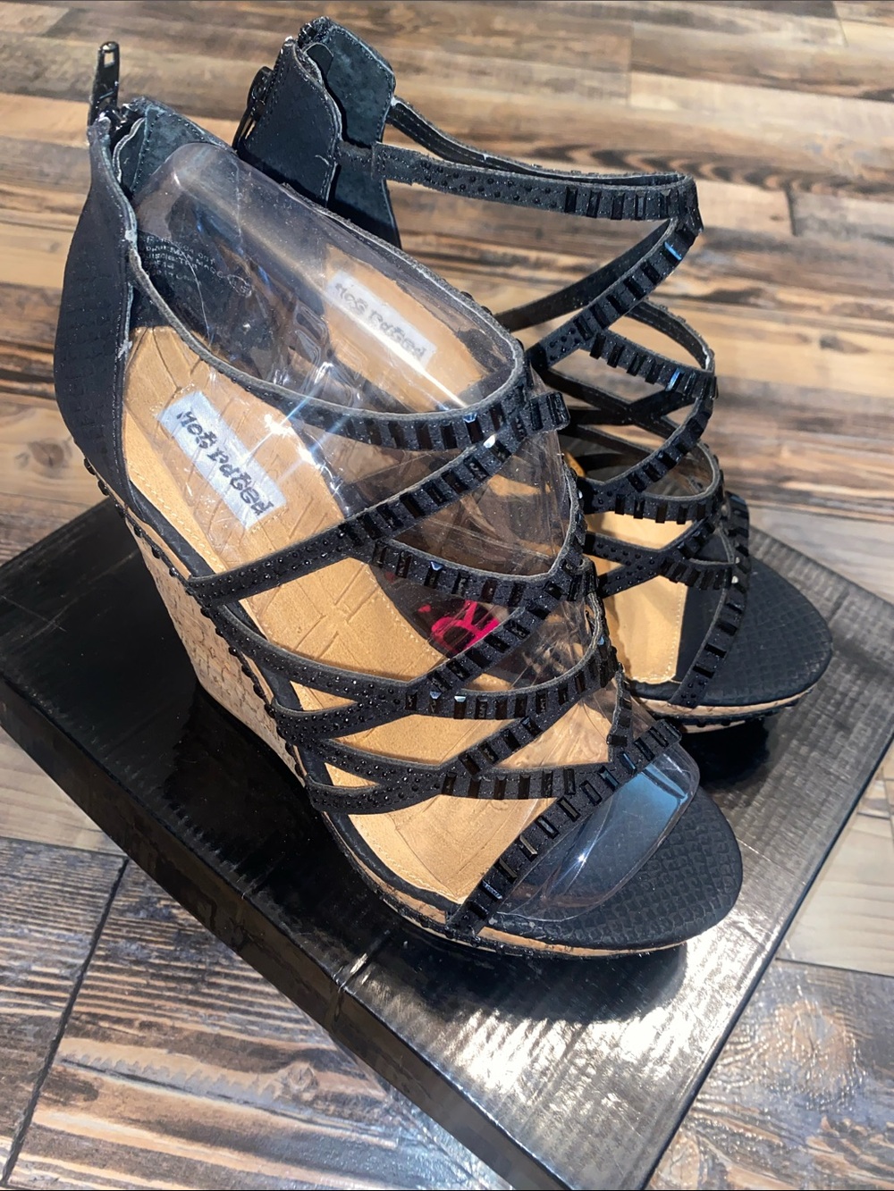 Not Rated Black Strappy Cork-Platform Wedge Sandals